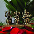 Brown Brass Lakshmi, Ganesha And Saraswati Sitting Statue On A Chowki